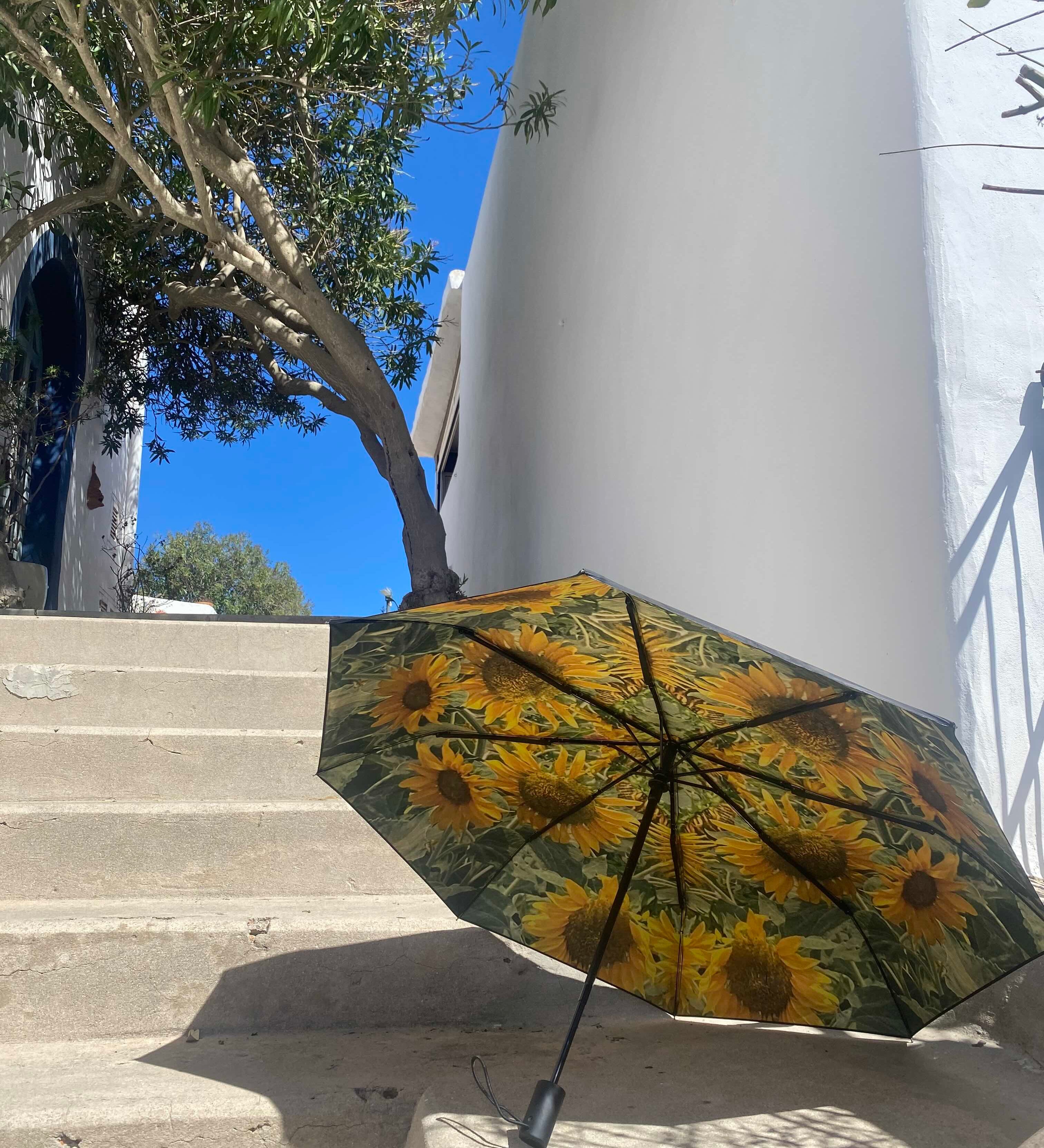 Sunflower Umbrella – Radiant, Windproof & UPF50+ Protection.